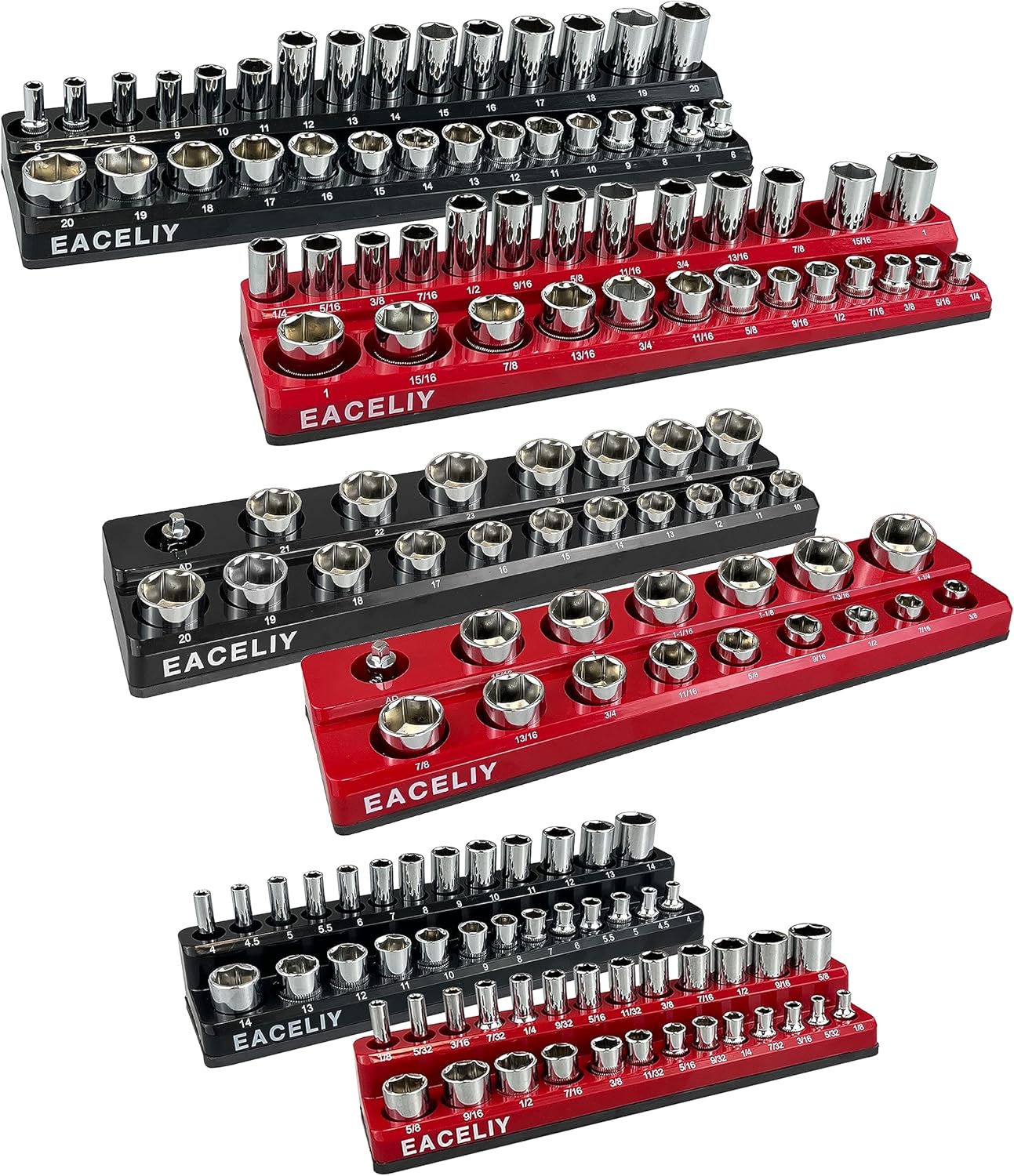 6-Piece Magnetic Socket Organizer Set for Deep & Shallow Sockets