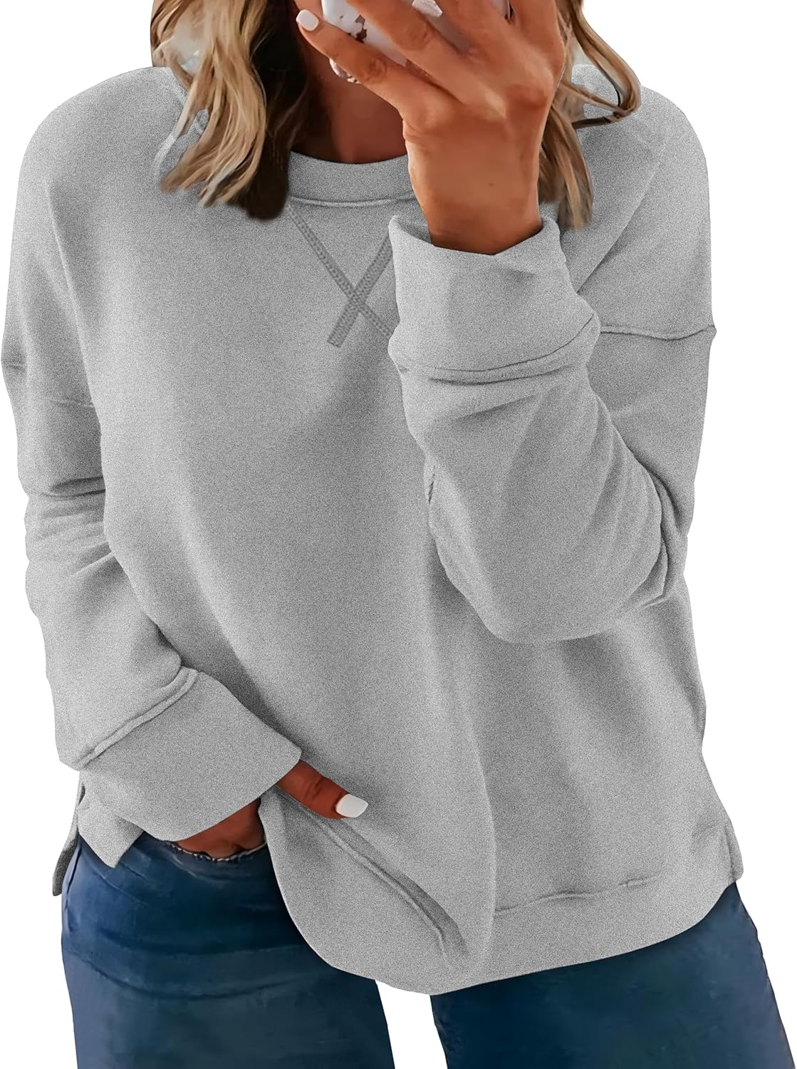 Women's Plus Size Casual Crew Neck Sweatshirt for Fall Fashion
