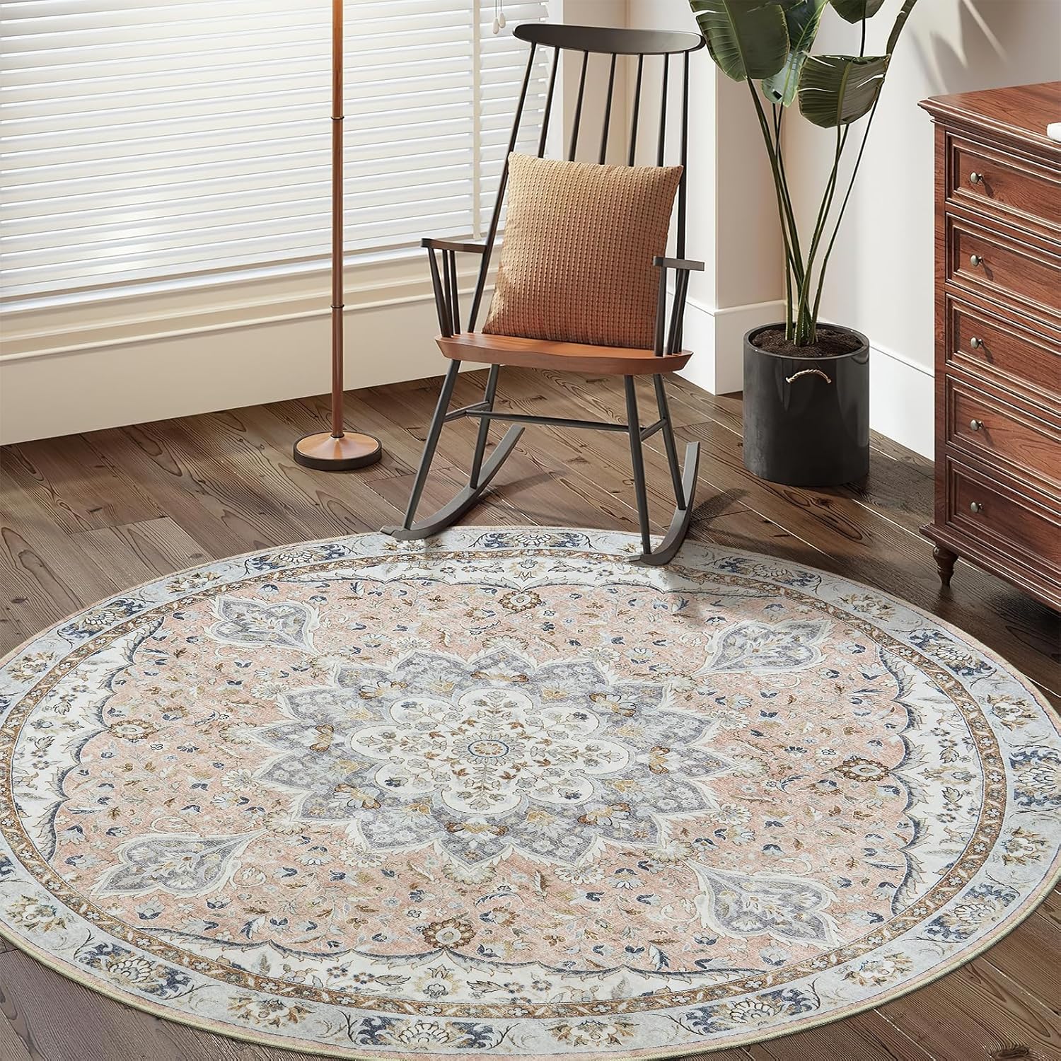 Ultra-Thin Washable 5ft Round Rug for Living Room and More