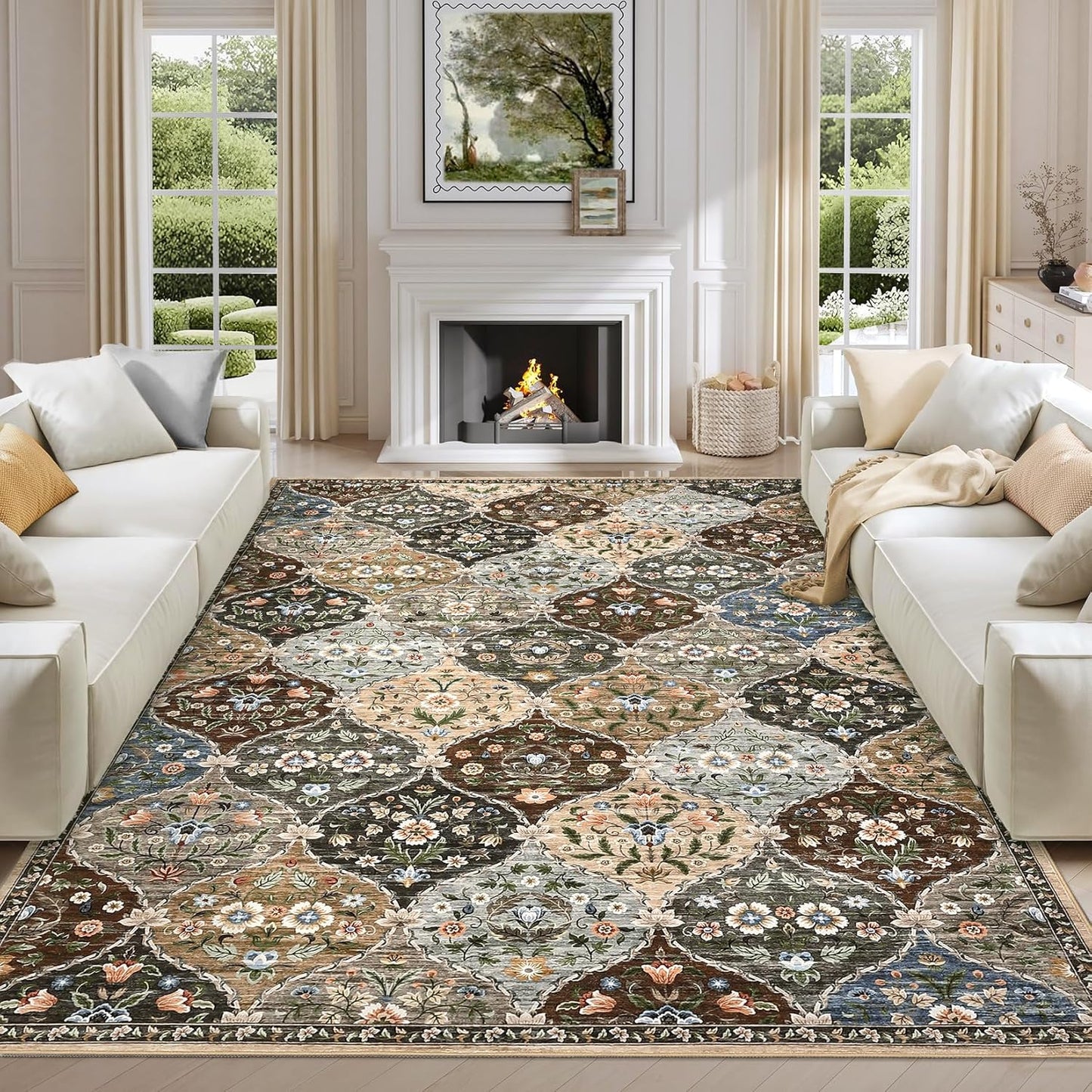 9x12 Area Rug Large Machine Washable Moroccan Trellis Design