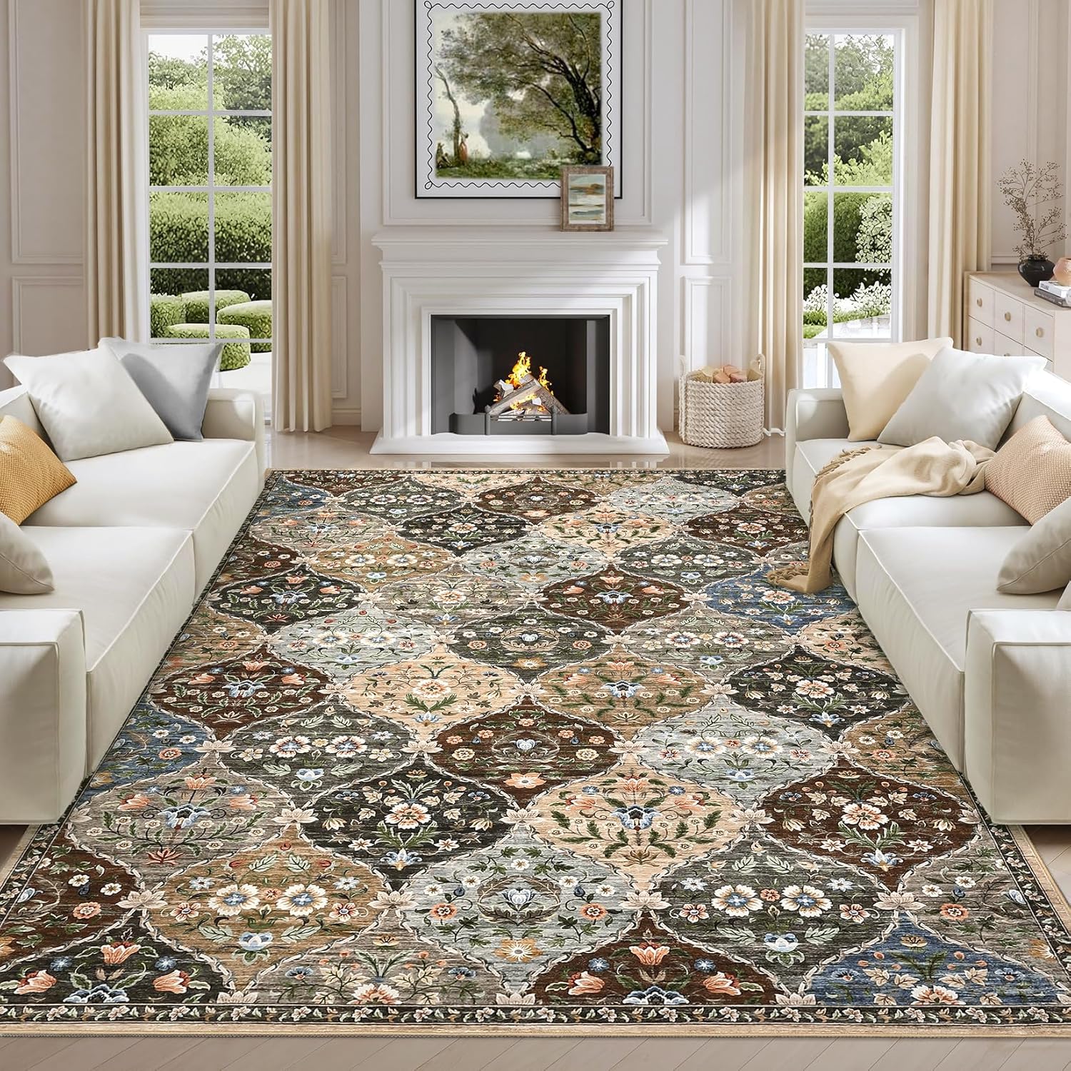 9x12 Area Rug Large Machine Washable Moroccan Trellis Design