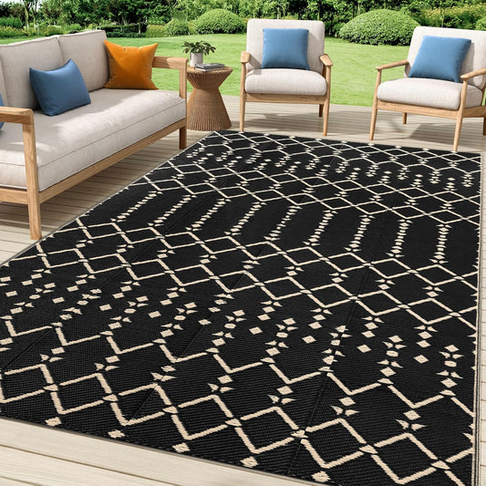 Smiry Outdoor Rug 5x8 ft Waterproof Reversible Plastic Straw