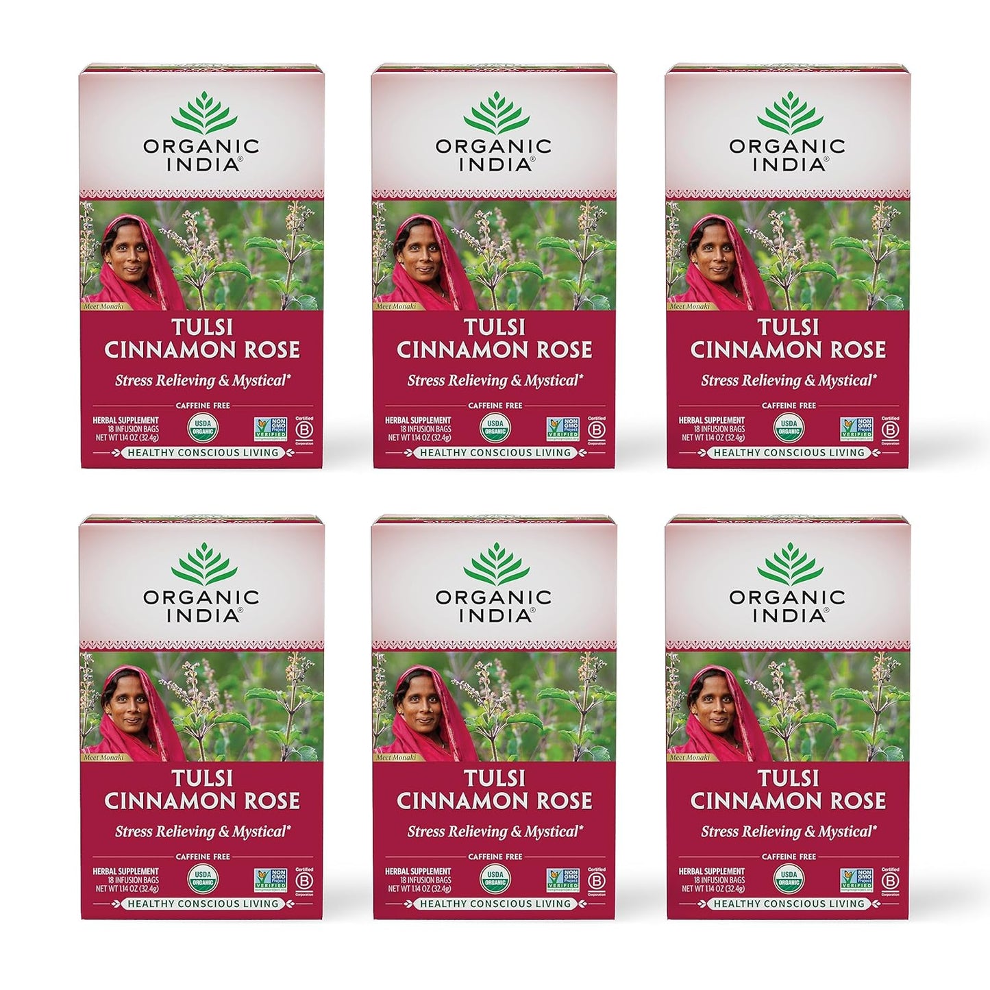 Organic India Tulsi Cinnamon Rose Tea Bags for Relaxation