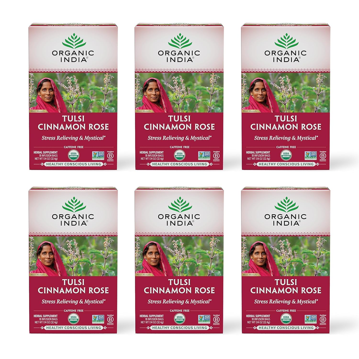 Organic India Tulsi Cinnamon Rose Tea Bags for Relaxation
