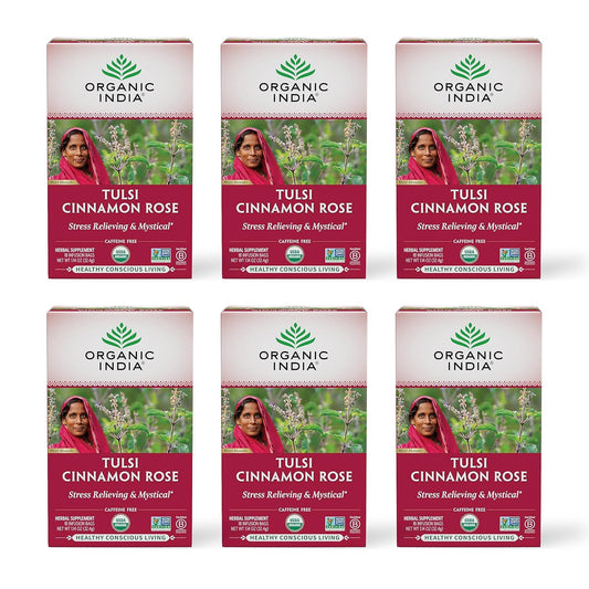 Organic India Tulsi Cinnamon Rose Tea Bags for Relaxation