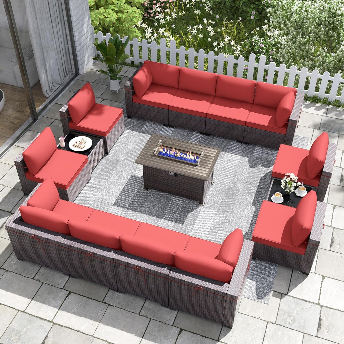 Kurapika 15 Pieces Patio Furniture Set with Fire Pit Table