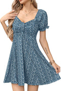 Missufe Women's Floral Mini Dress with Puff Short Sleeves for Summer