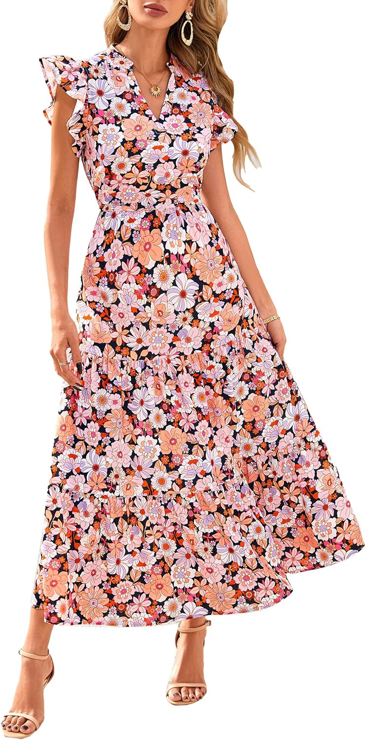 PRETTYGARDEN Women's Summer Floral Midi Dress for Beach Vacation