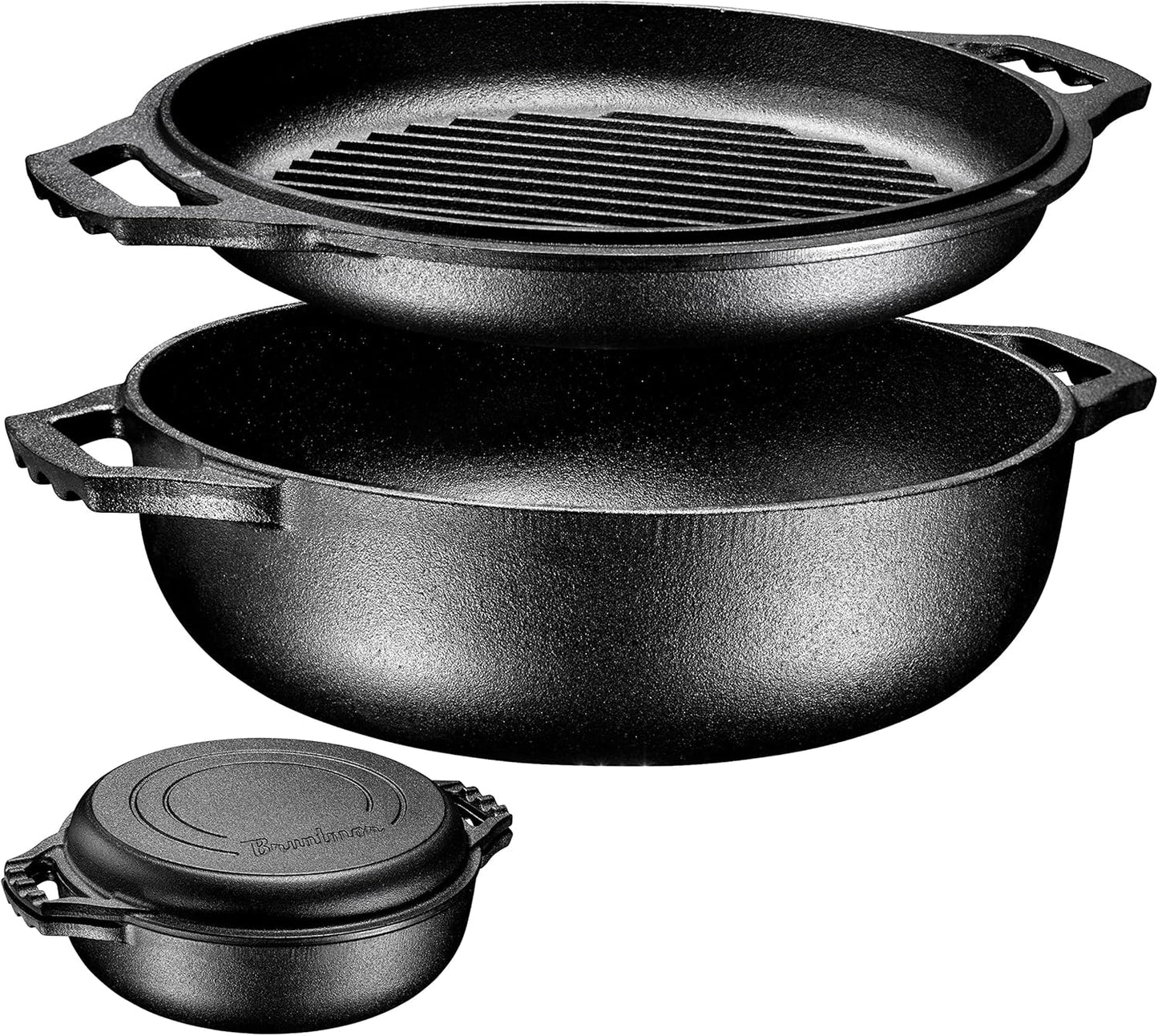 2-in-1 Pre-Seasoned Cast Iron Dutch Oven for Versatile Cooking