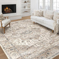 Area Rug 8x10 Washable Vintage Low Pile Rug - Soft Traditional Look