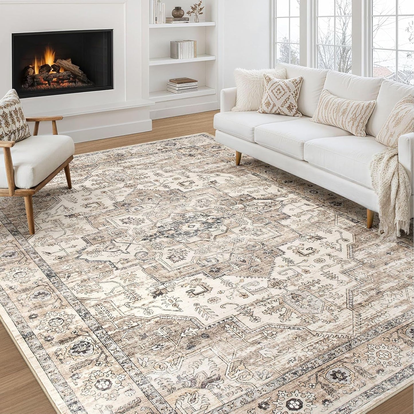 Vintage Area Rug 8x10 Washable Soft Traditional Carpet for Home