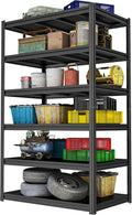Garage Shelving Unit 6-Tier Black Steel Shelves - Heavy Duty Storage
