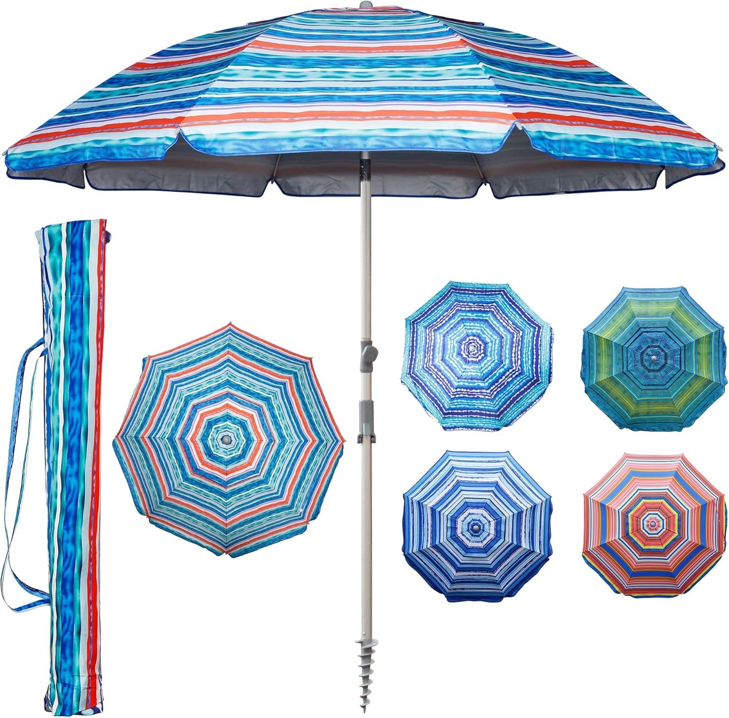 Blissun 7.2ft Beach Umbrella with Sand Anchor for Ultimate Shade