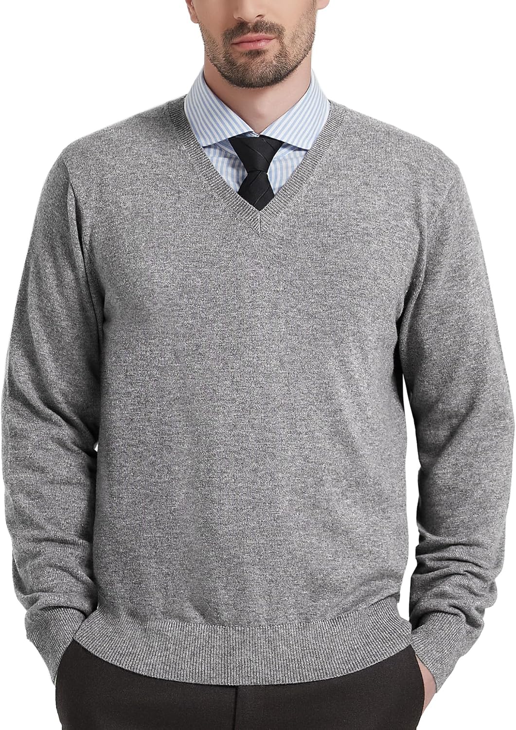 Kallspin Men's Wool Blend V-Neck Sweater for Fall Winter Wear