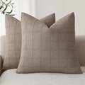 26x26 in Tan Taupe Linen Check Pillow Covers Set of 2 - Neutral