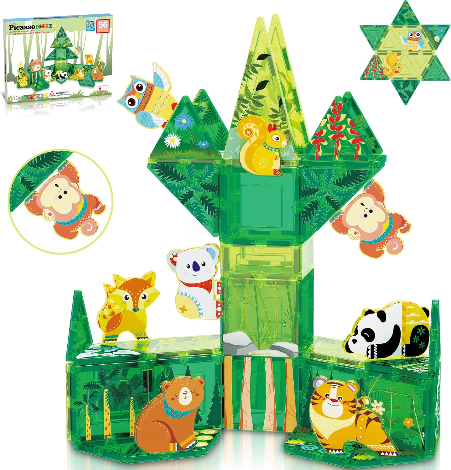 PicassoTiles Magnet Tile Building Blocks Forest Animal Theme Set