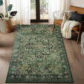 Dark Green Vintage Entryway Rug 3x5 - Low Pile Distressed Medallion