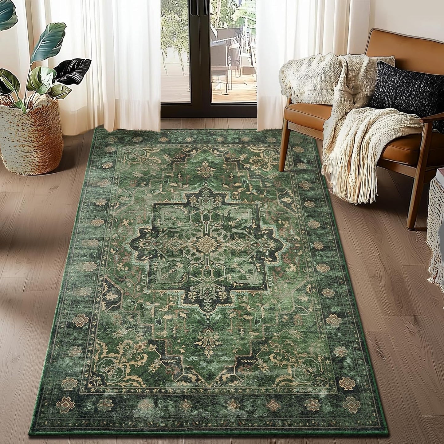 Dark Green Vintage Entryway Rug 3x5 for Stylish Home Decor