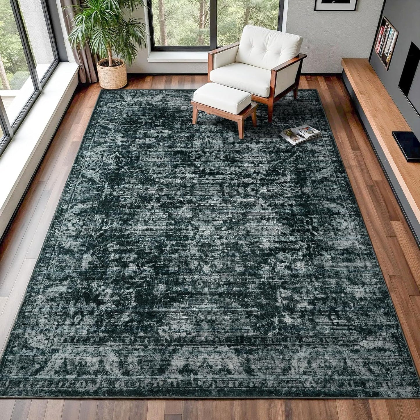 5x8 Non Slip Area Rug - Modern Soft Machine Washable Gray Rug