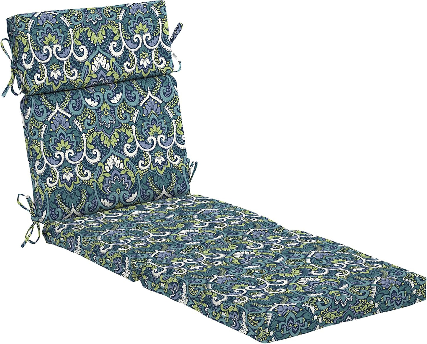 Arden Outdoor Chaise Cushion in Sapphire Aurora Blue Damask