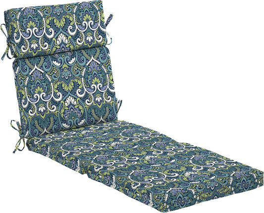 Arden Outdoor Chaise Cushion in Sapphire Aurora Blue Damask