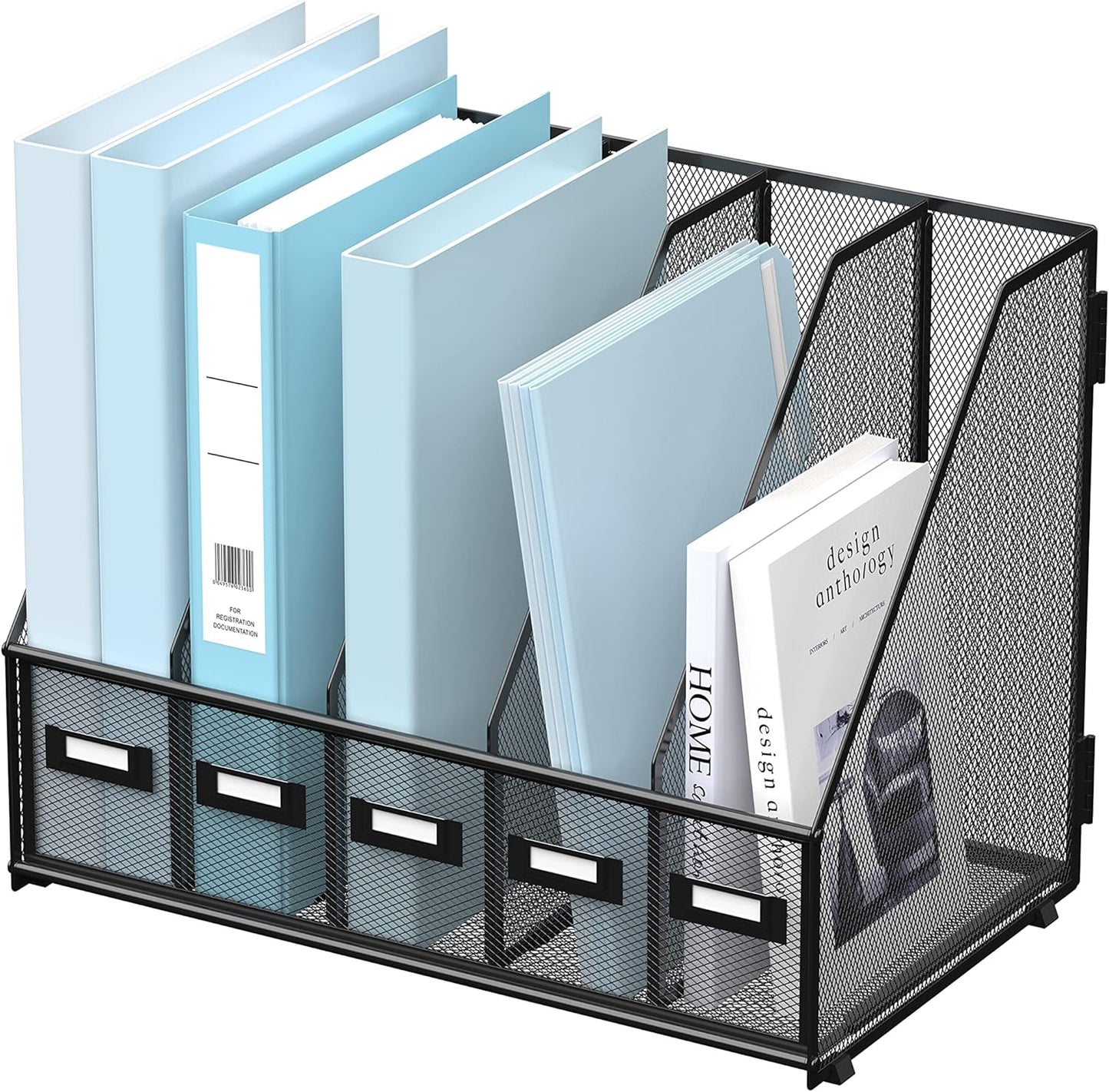 SUPEASY Metal Desk Rack Organizer - 5 Compartment File Holder