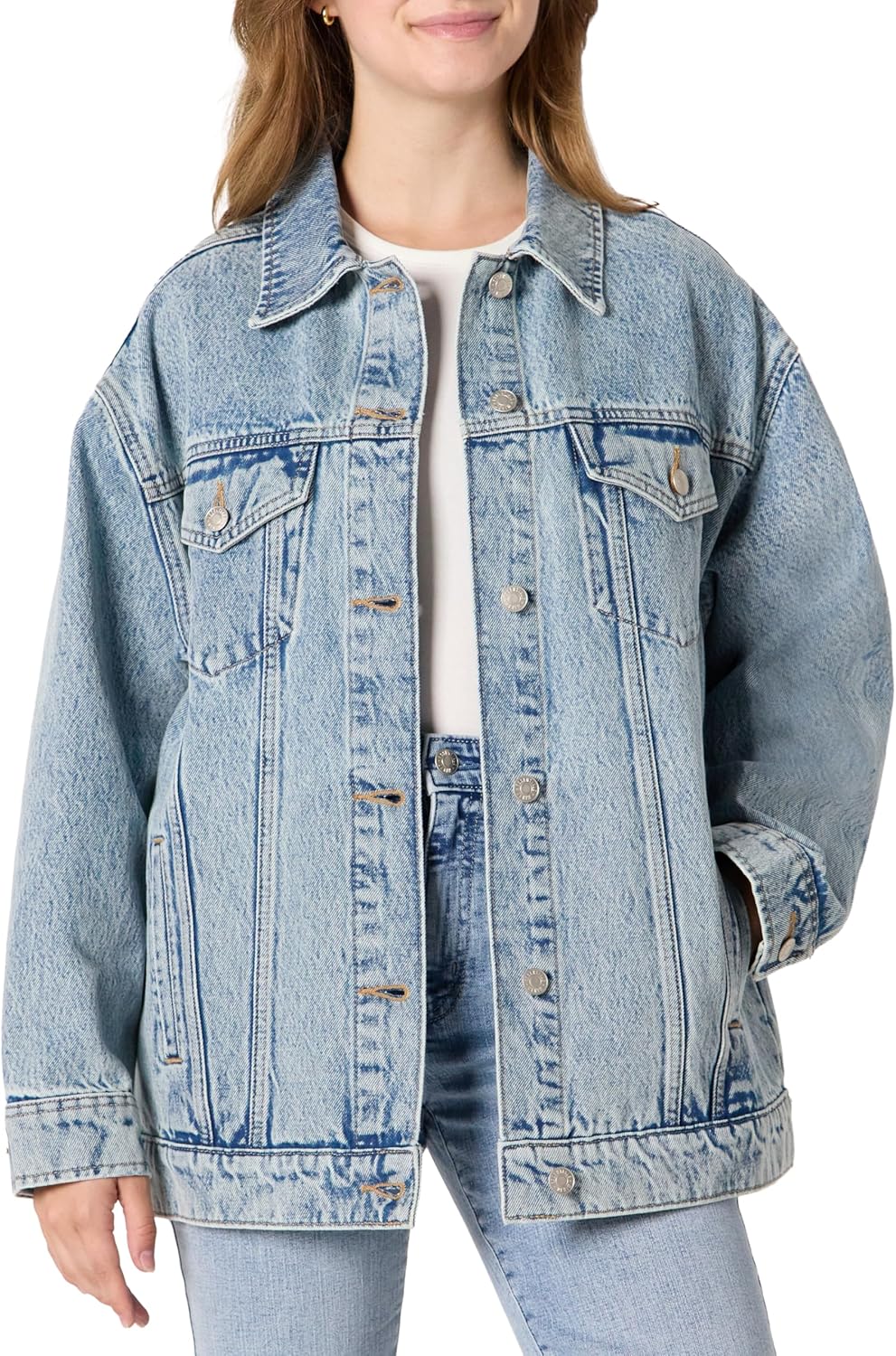 Oversized-Fit Trucker Jacket for Women in Rigid Denim Style