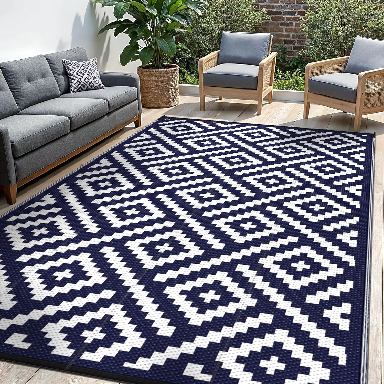 Outdoor Rug for Patio - Waterproof Plastic Straw Camping Rugs