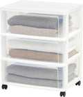 IRIS USA Plastic Drawer Storage Organizer Rolling Cart - Wide 3-Drawer