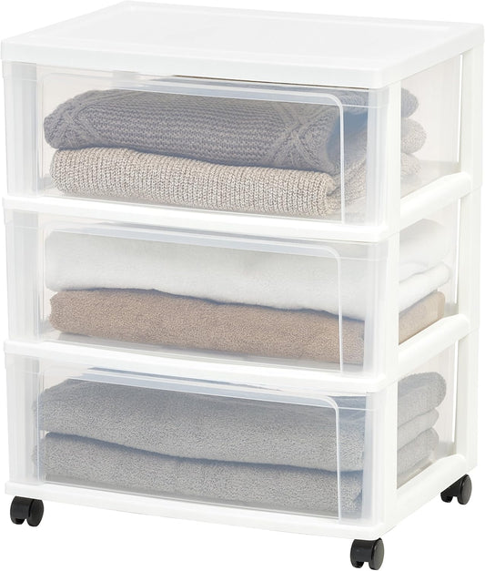 IRIS USA 3-Drawer Rolling Organizer Cart - White/Clear