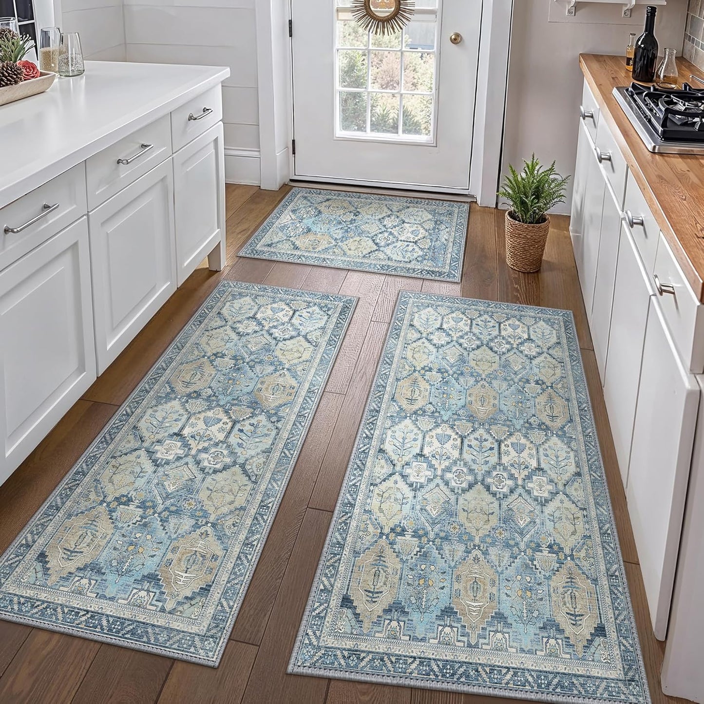 GENIMO Kitchen Mats Set of 3 Non-Slip Washable Waterproof Rugs
