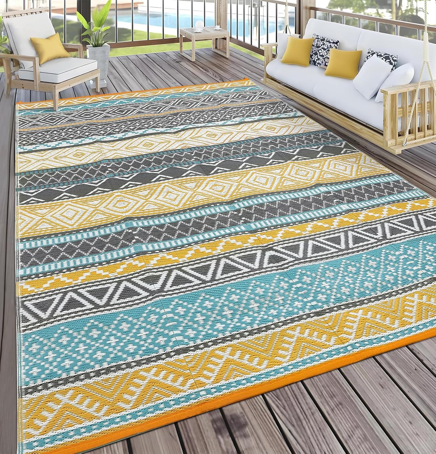 GlowSol Outdoor Rugs 9x18 Waterproof Portable Camping Carpet