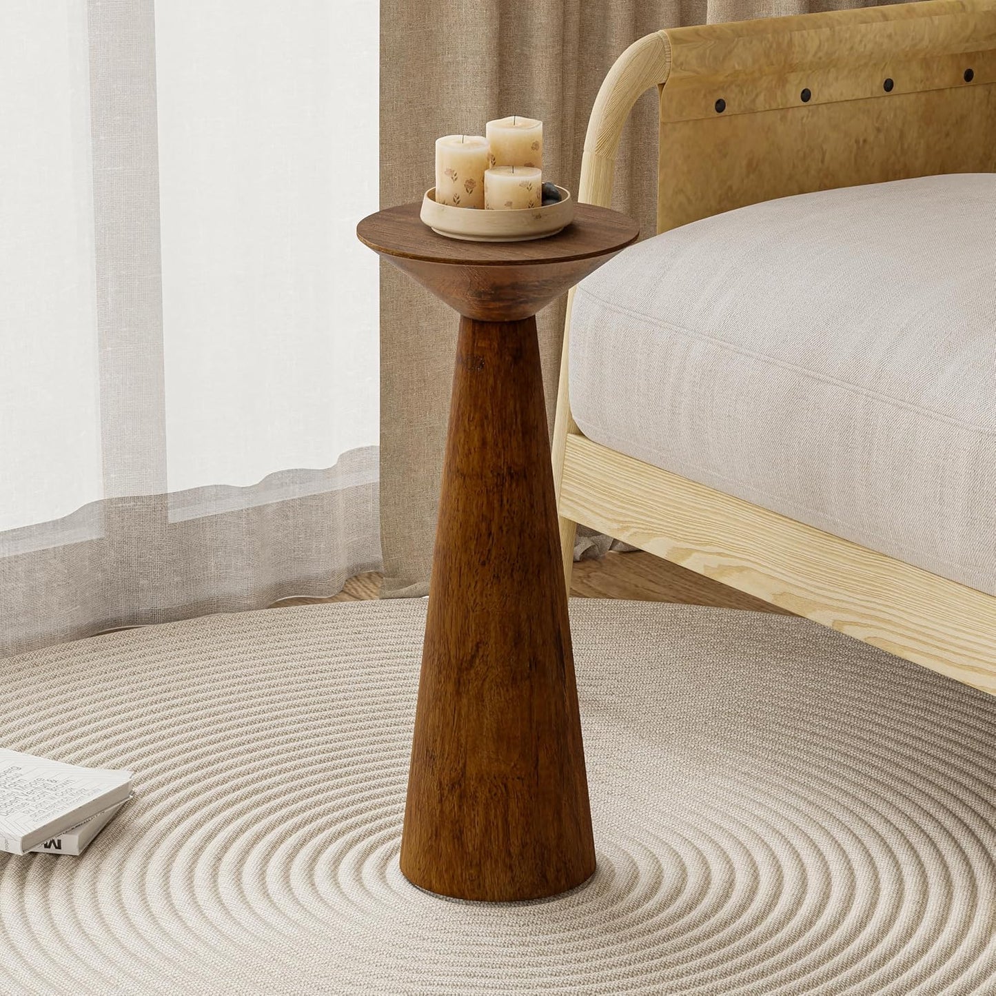 COZAYH Farmhouse Tall End Table Walnut | Space-Saving Solid Wood Plant Stand