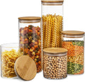Set of 5 Glass Kitchen Canisters with Airtight Bamboo Lid