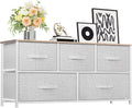 Wide Chest of Drawers with 5 Drawers - Light Grey Fabric Storage Tower