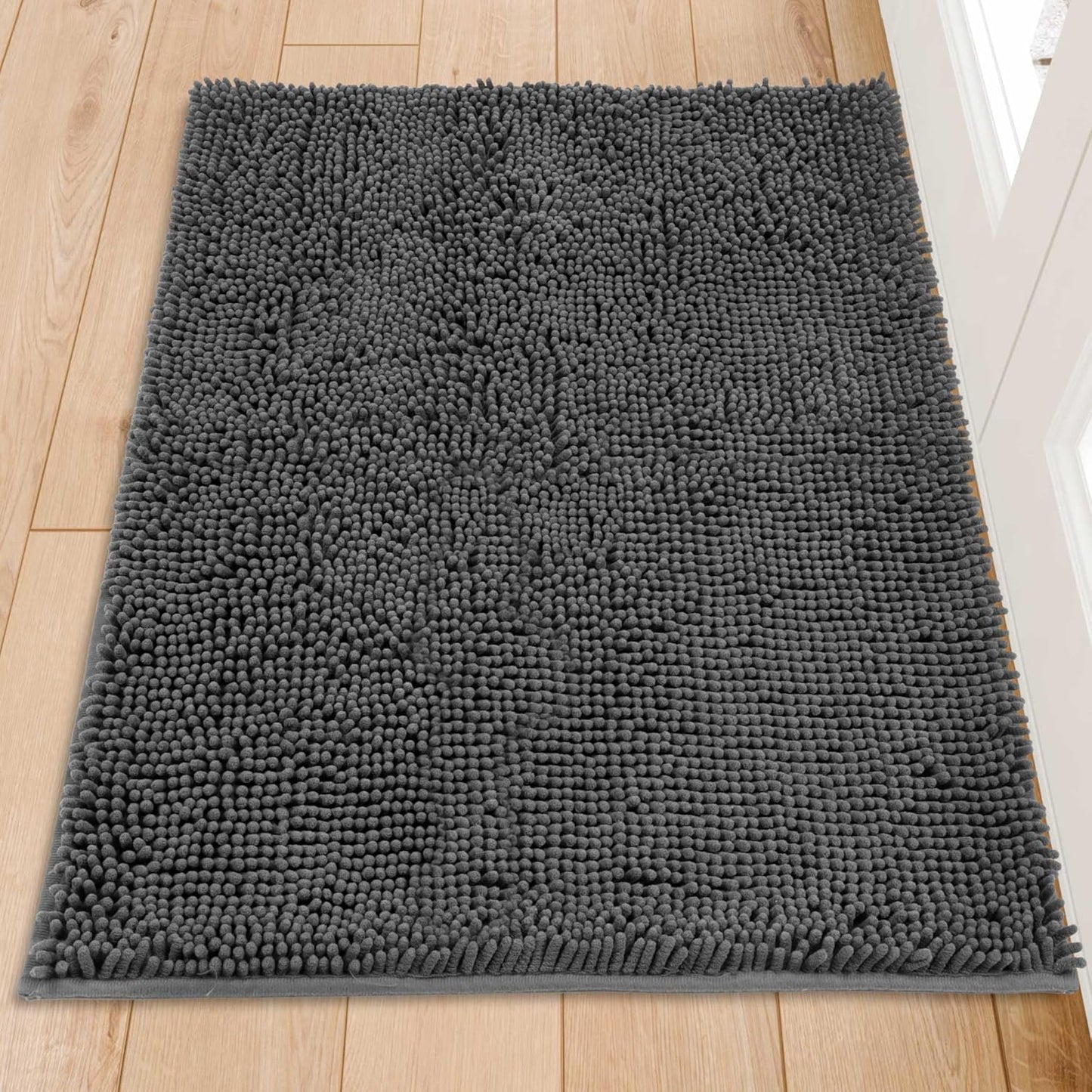 Chenille Absorbent Front Door Mat for Muddy Paws, Grey
