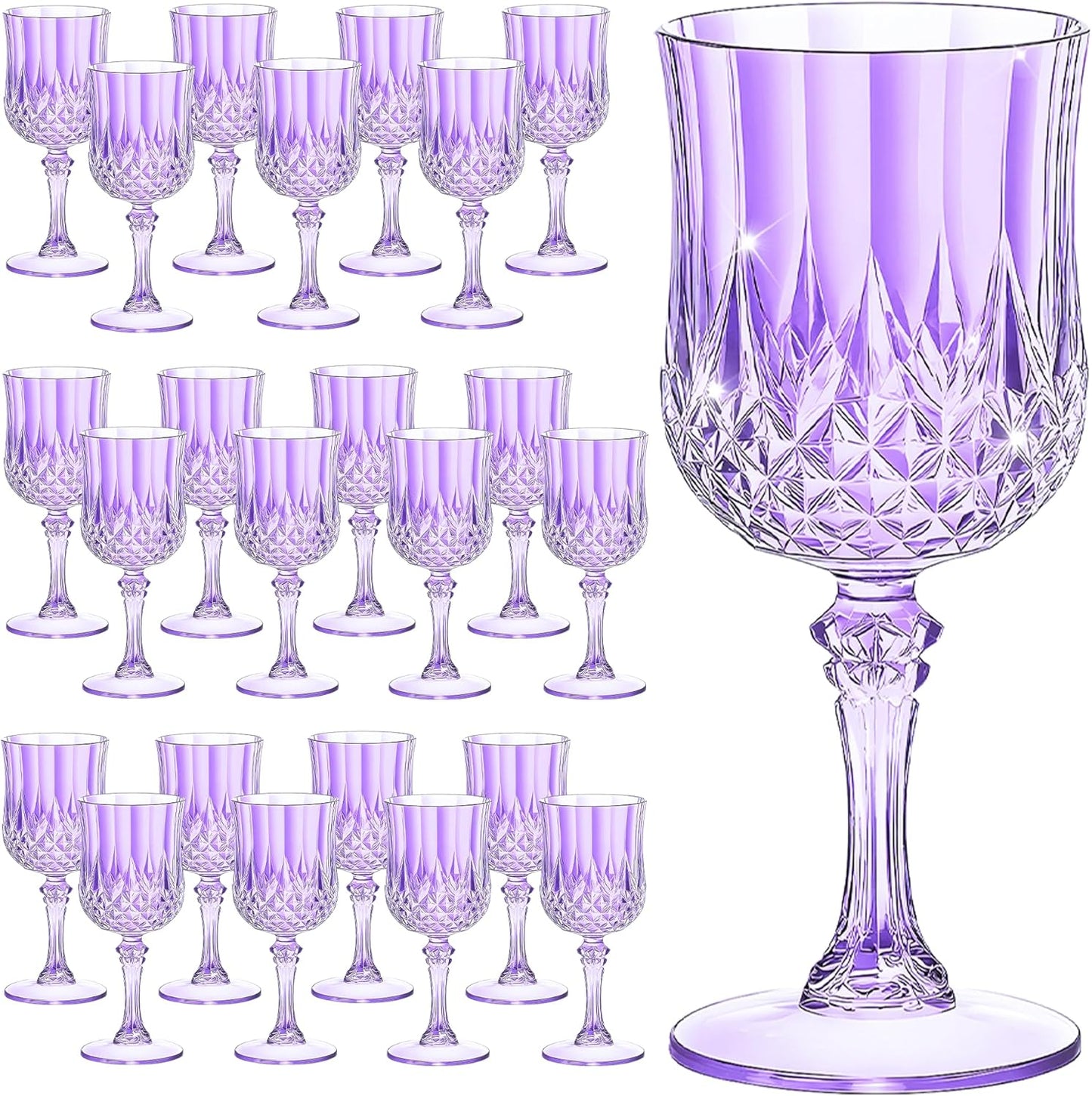 24PCS 7OZ Purple Wine Plastic Glasses for Weddings and Parties