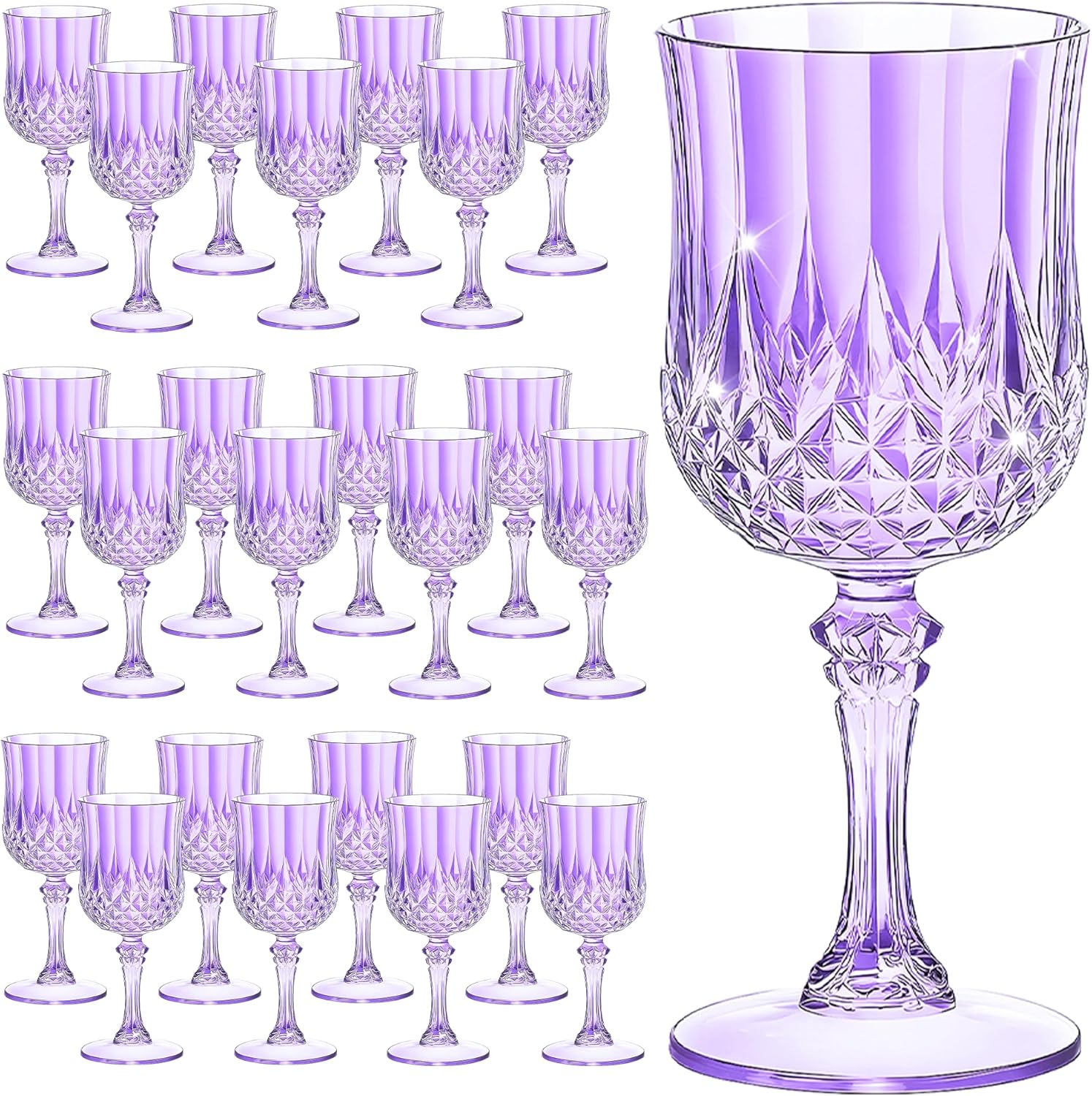 24PCS 7OZ Purple Wine Plastic Glasses for Weddings and Parties