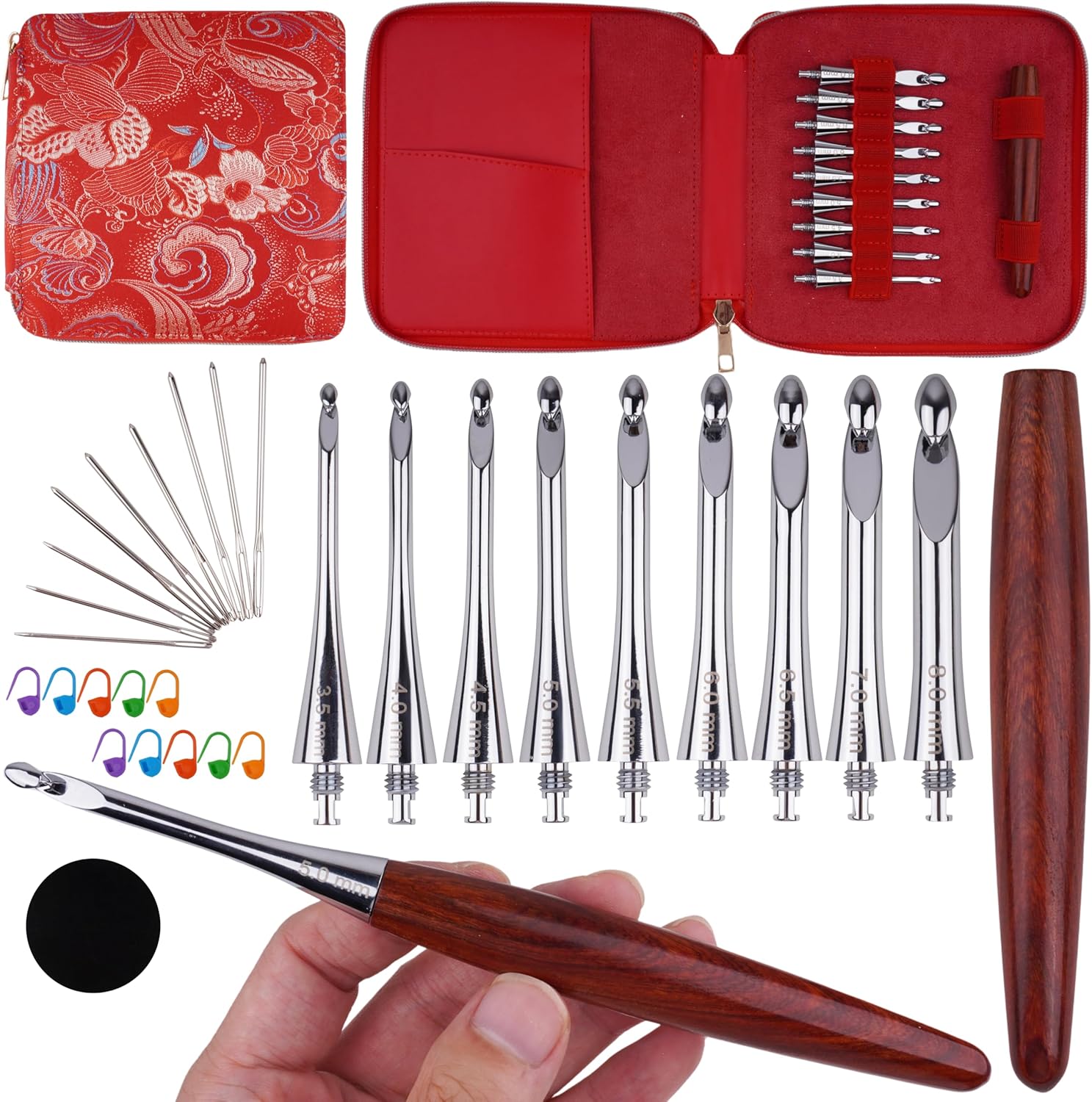 Interchangeable Inline Crochet Hook Set for Arthritic Hands