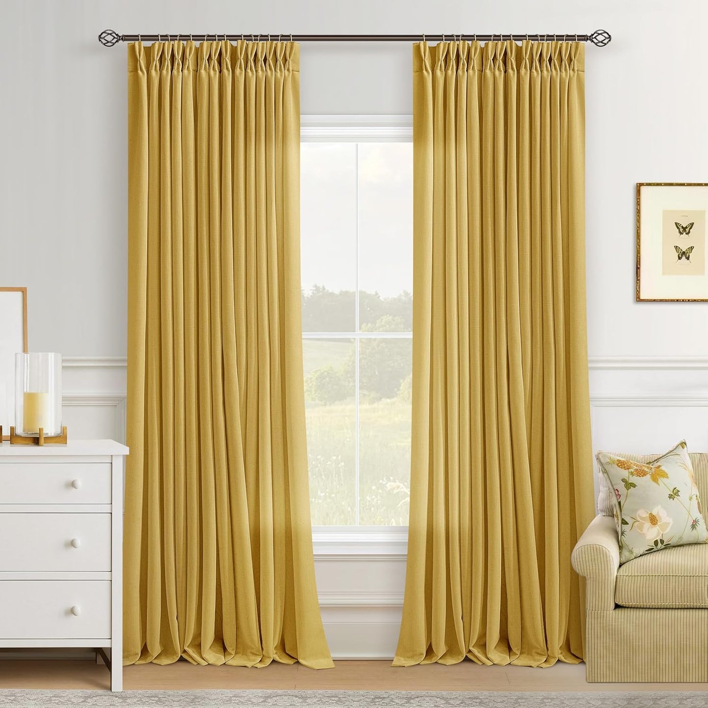 Farmhouse Mustard Yellow Linen Curtains for Living Room Style