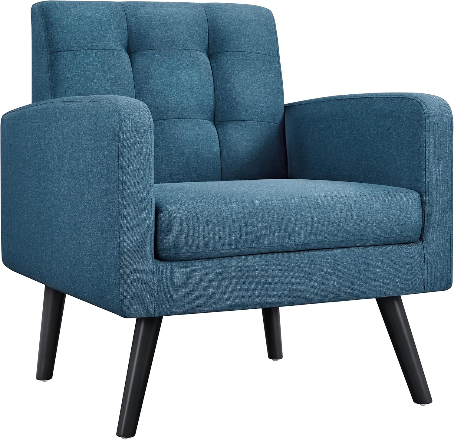 Mid-Century Navy Blue Accent Chair: Cozy Button Tufted Design