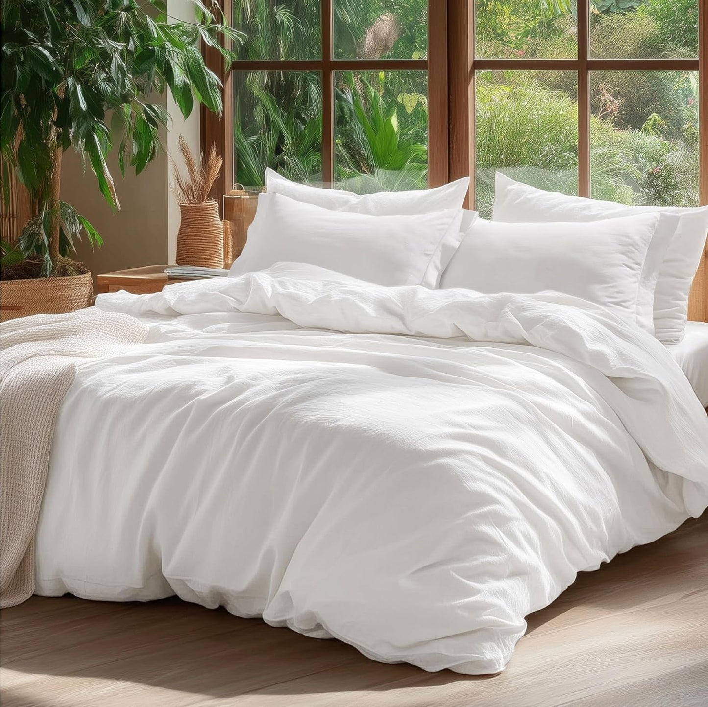Bedsure 100% Washed Cotton Duvet Cover for Oversized Queen Beds
