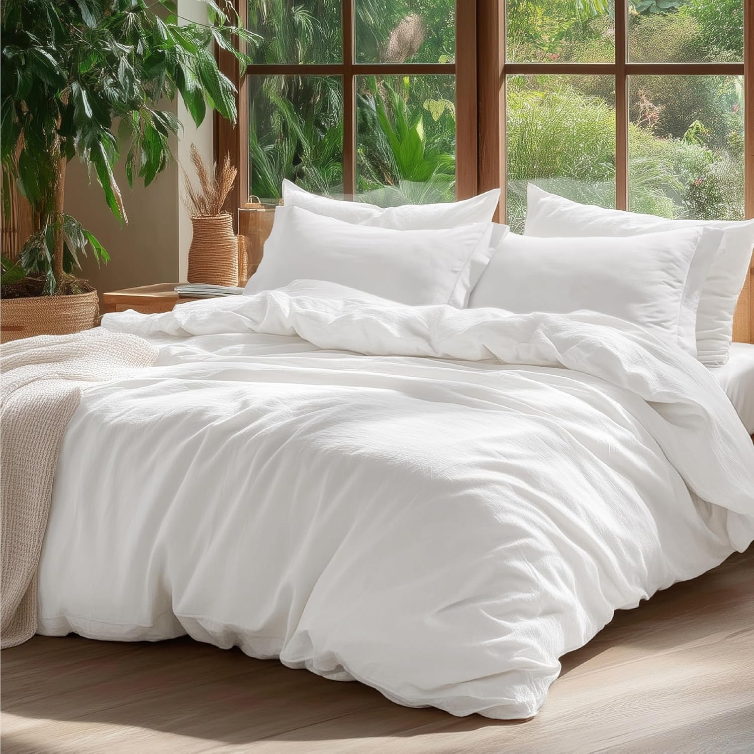 Bedsure 100% Washed Cotton Duvet Cover for Oversized Queen Beds
