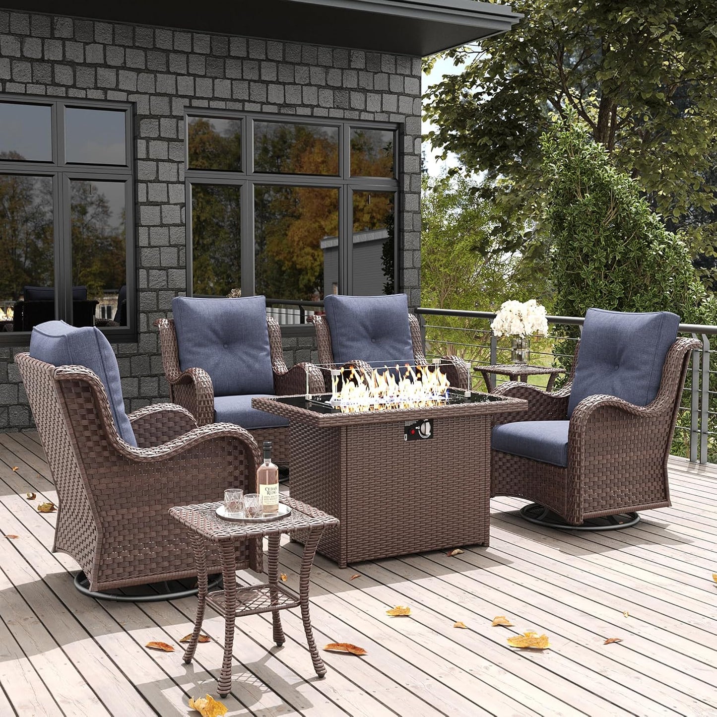 LayinSun 7 Pieces Outdoor Patio Furniture Set with Fire Pit Table