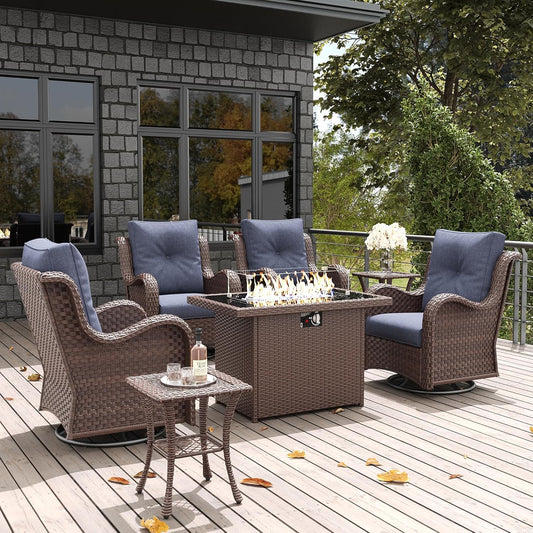 LayinSun 7 Pieces Outdoor Patio Furniture Set with Fire Pit Table