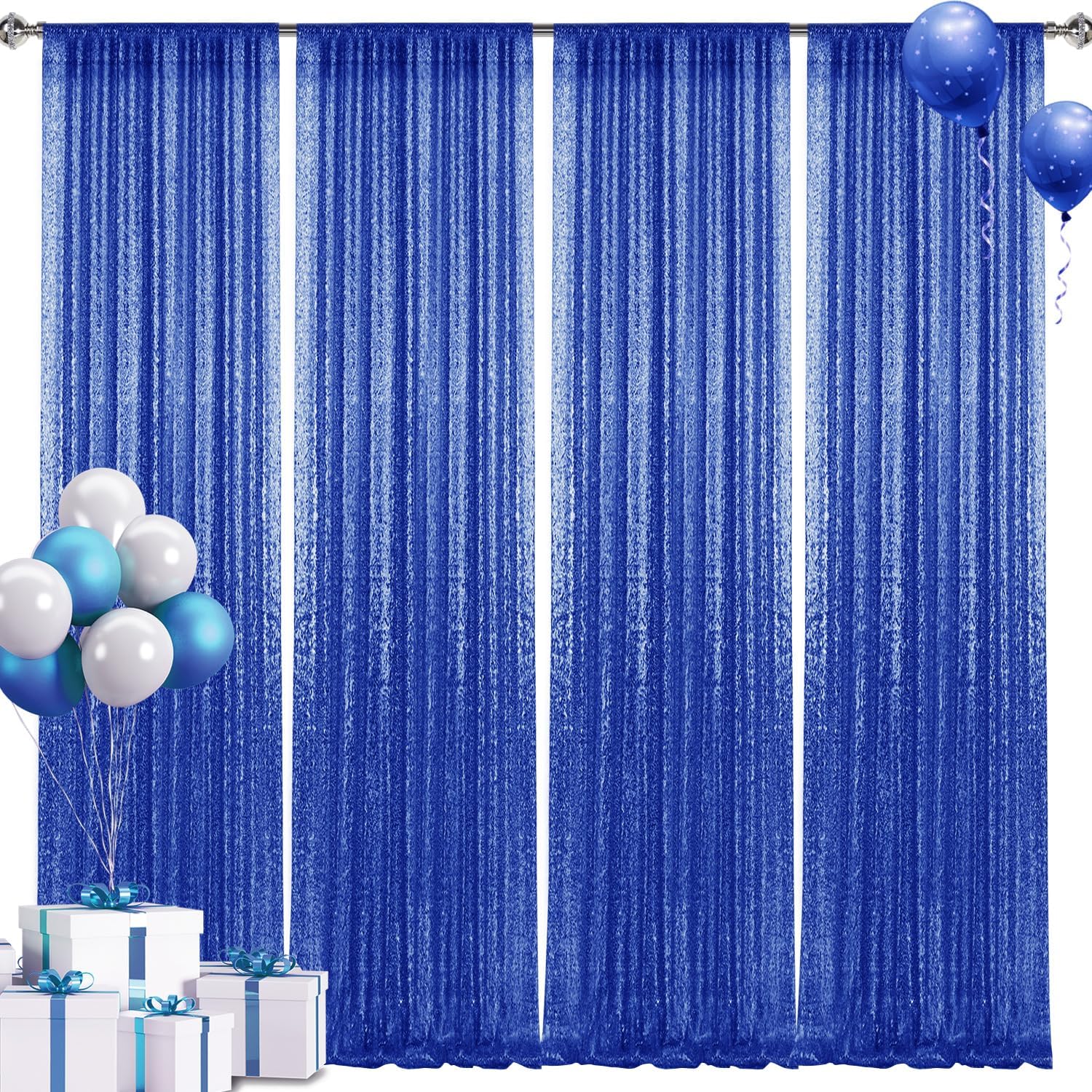 28FT Royal Blue Sequin Backdrop Curtains for Stunning Decor