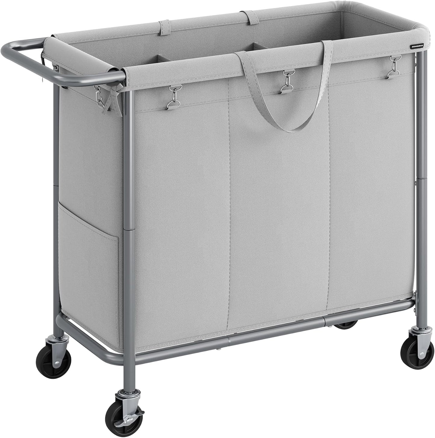 SONGMICS 3-Section Rolling Laundry Hamper with Wheels and Liner