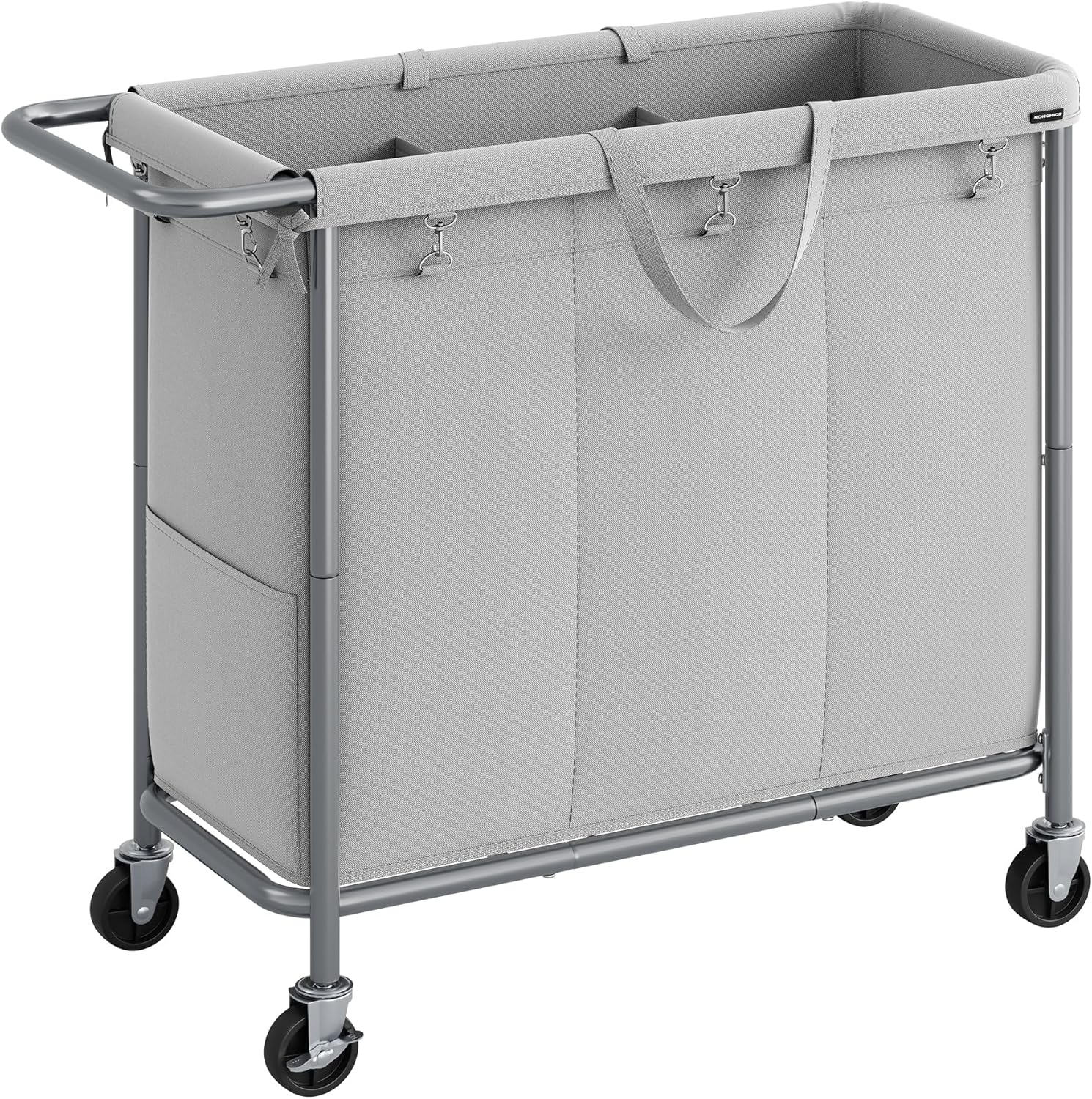 SONGMICS 3-Section Rolling Laundry Hamper with Wheels and Liner