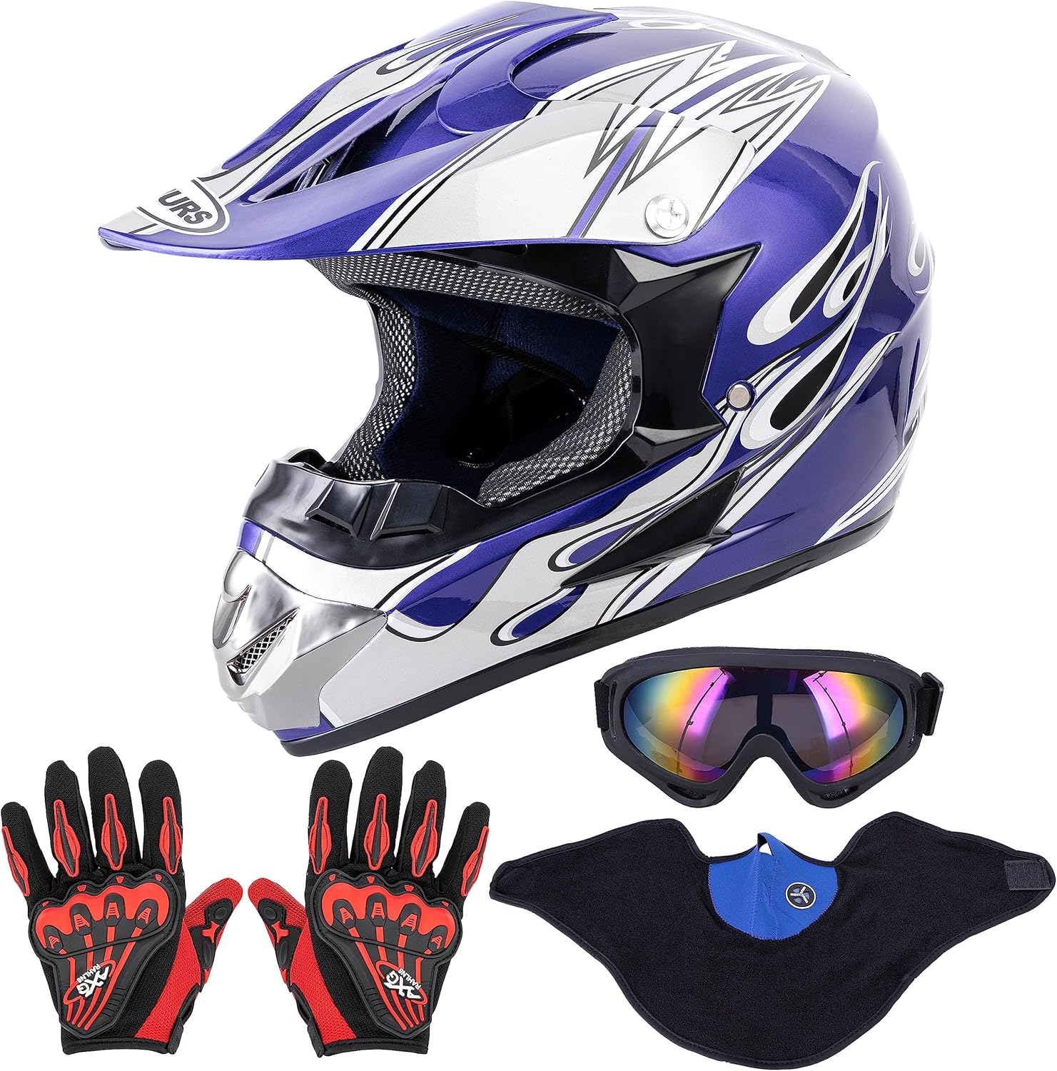 Adult Motocross Dirt Bike Helmet with Goggles, Gloves & Mask