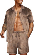 Men Satin Silk Pajamas Set with Pockets - Button Down 2-Piece